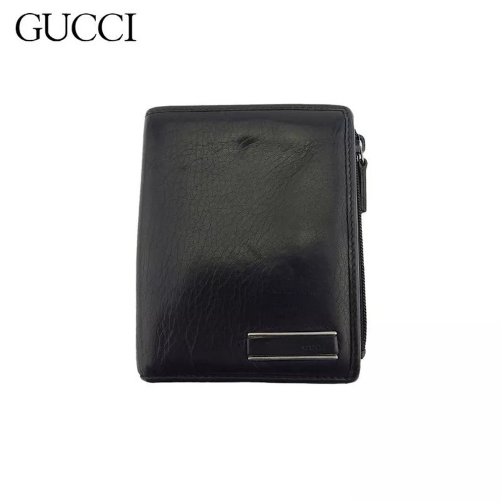 Gucci Bifold Wallet Logo Plate Leather Authentic Used